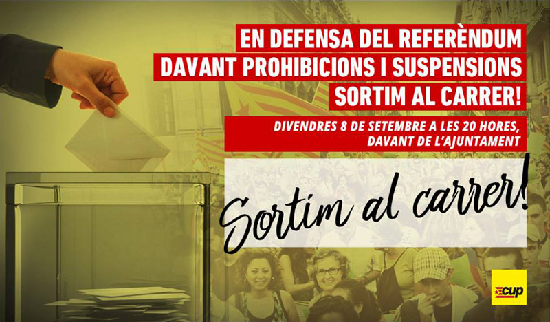 Convocatòria de la CUP per a aquest 8 de setembre.