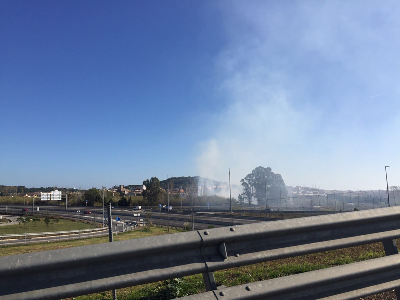 El fum de l'incendi, vist des del nucli de Palamós. (Foto: David Costa).