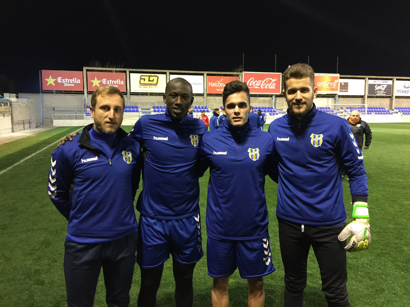 Uri, Mamau, Caballero i Campos, els darrers fitxatges del Palamós CF. (Foto: Ramon Ribas).