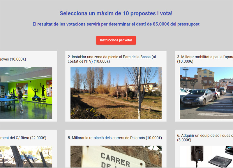 Algunes propostes que trobareu al web www.participa.palamos.cat.
