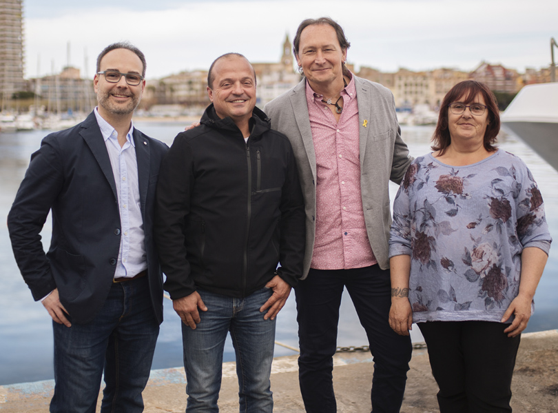 David Carol, Toni Campos, Dani Reixach i Maria José Grau, els quatre primers de la llista. (Foto: Junts X Palamós i Sant Joan).