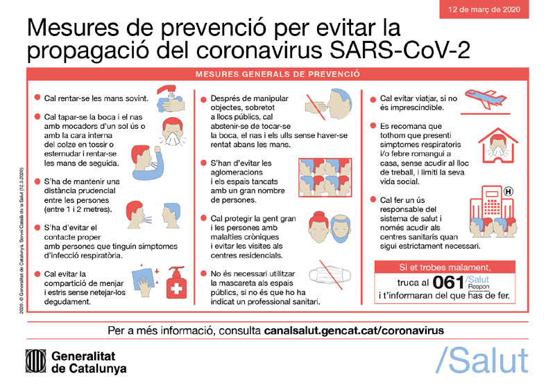 Mesures de prevenció per evitar el coronavirus