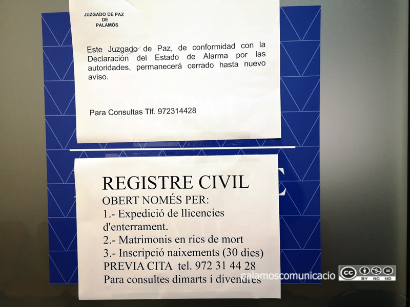 Nota informativa dels serveis que ofereix el Registre Civil de Palamós.