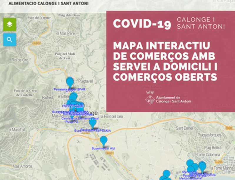Mapa interactiu de comerços calongins oberts i amb servei a domicili. (Foto: Ajuntament de Calonge i Sant Antoni).