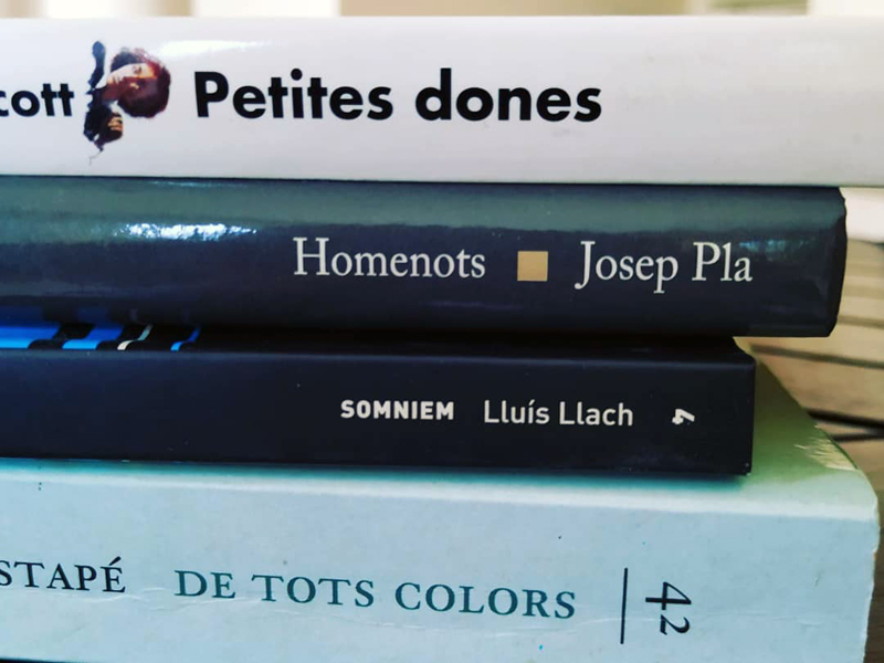 Es tracta d'elaborar un missatge amb els títols que hi ha als lloms dels llibres. (Foto: Punt Jove Palamós).