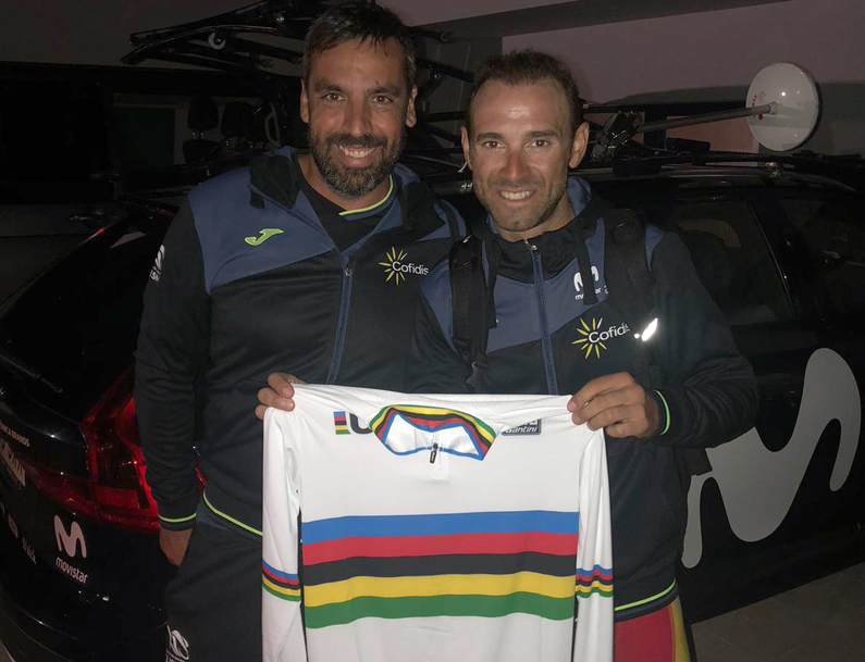 David Fernández amb Alejandro Valverde quan el murcià va guanyar el Campionat del Món.