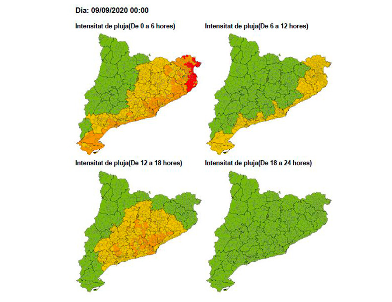 Mapa de la previsió meteorològica de les properes hores. (Foto: emergencies.cat).