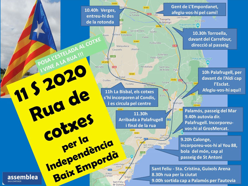 Itinerari de la rua de cotxes per la independència. (Foto: ANC Palamós, Sant Joan i Vall-llobrega).