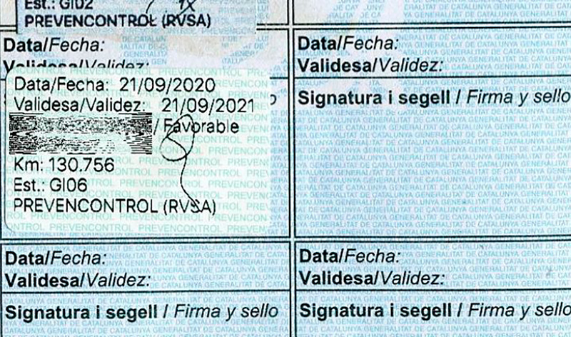 La fitxa de la ITV falsificada pel conductor de La Bisbal d'Empordà.