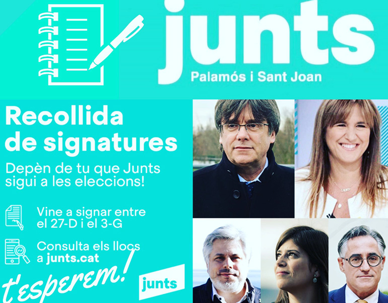 La campanya de recollida de signatures de JXCAT arriba demà i dissabte a Palamós. (Foto: Junts per Catalunya).
