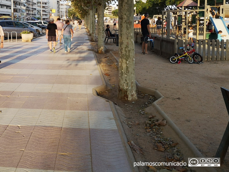 Canals de ciment que recullen l'aigua plujana al passeig del Mar.