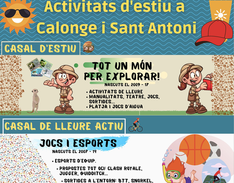 Cartell dels casals d'estiu de Calonge i Sant Antoni.