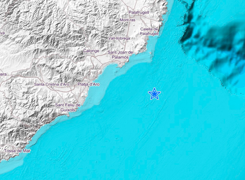 Lloc de l'epicentre que s'ha deixat sentir aquesta matinada a Palamós.