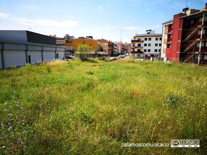 El solar on està prevista la construcció del nou habitatge cooperatiu, a l'Avinguda de Catalunya de Palamós.