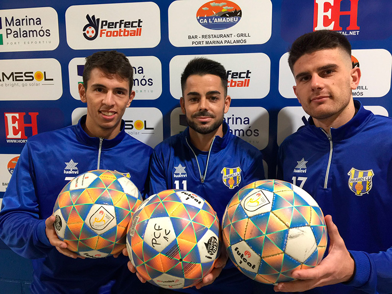 Gerard Mercader, Adri Salas i Jairo Torné, bigolejadors del Palamós en aquest inici de temporada. (Foto: Palamós CF).