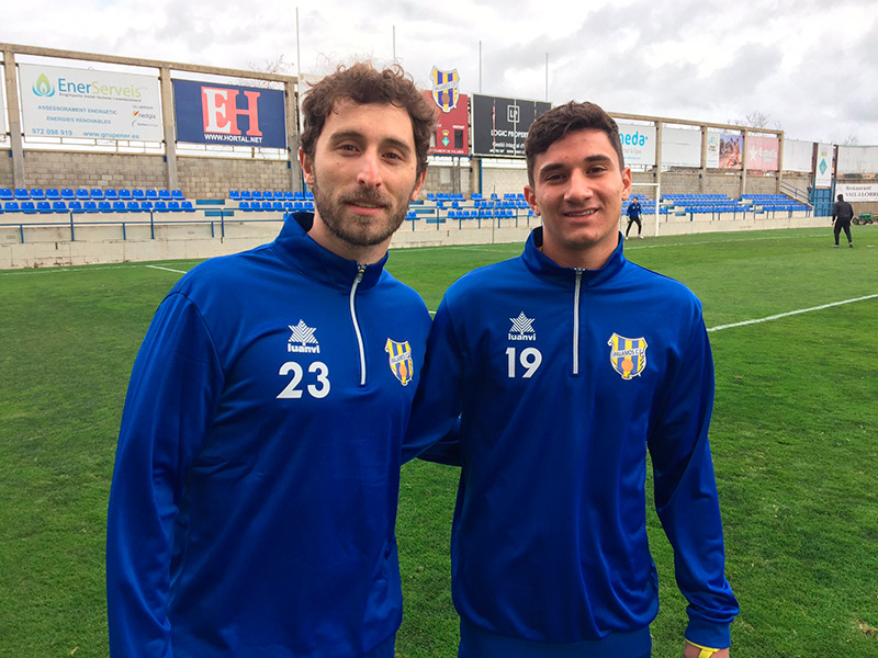 Nil Pàmies i Hugo Gerard, nous fitxatges del Palamós per aquesta recta final de temporada. (Foto: Palamós CF).
