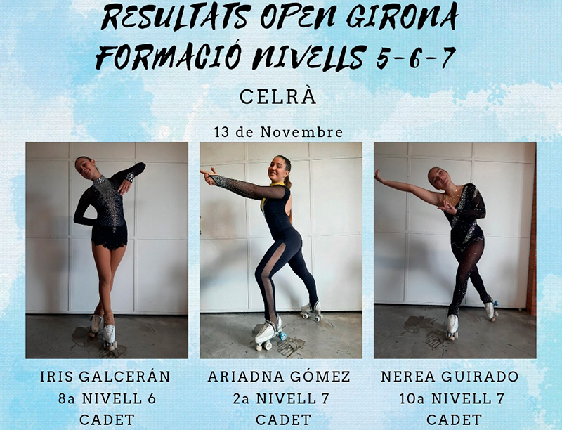 Tres de les patinadores del Patinatge Club Palamós, aquest passat cap de setmana a Celrà. (Foto: Patinatge Club Palamós).