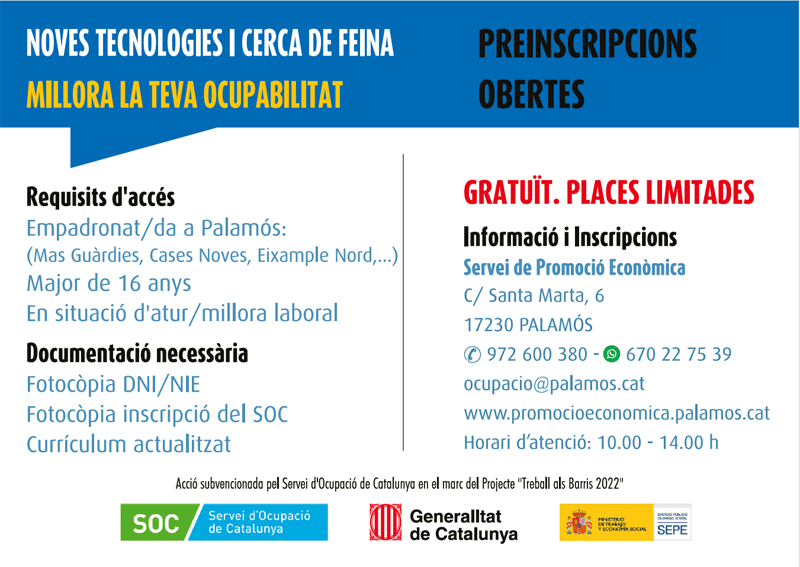 Convocatòria dels tallers de noves tecnologies i recerca de feina.