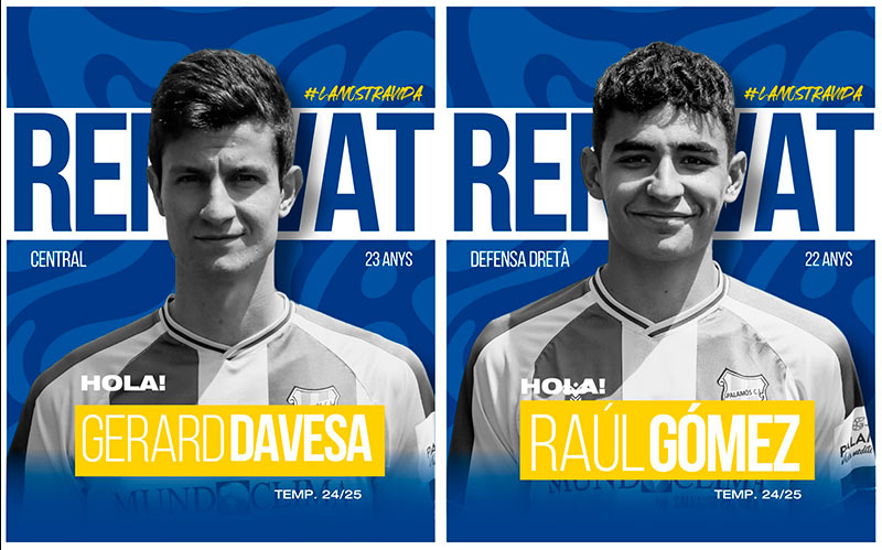 Gerard Davesa i Raúl Gómez jugaran una temporada més amb el Degà. (Foto: Palamós CF - Laura Heras).