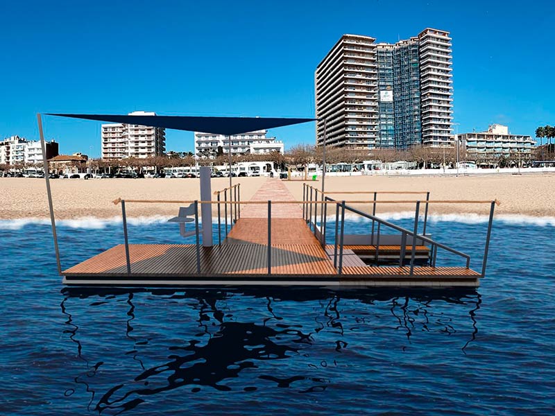Simulació del nou sistema de bany assistit que s'instal·larà a la platja Gran de Palamós. (Foto: Ajuntament de Palamós).