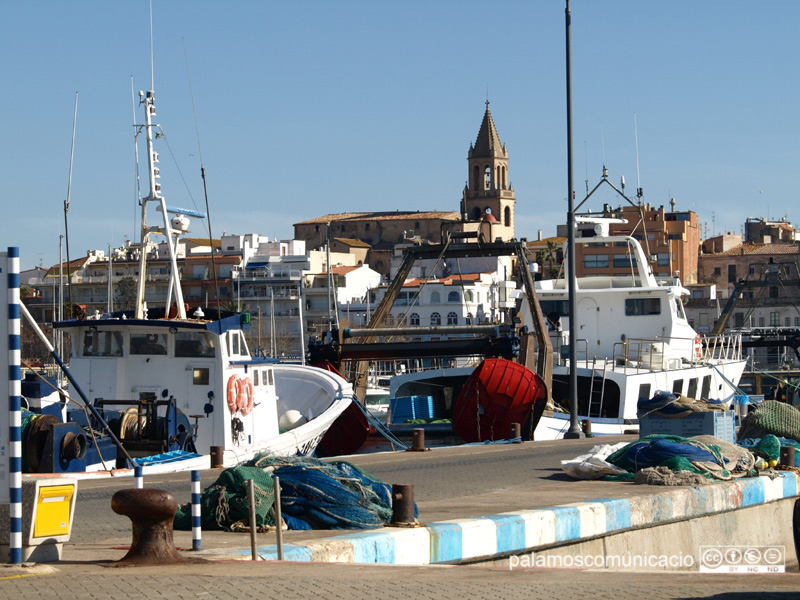 Barques d'arrossegament amarrades al port de Palamós.