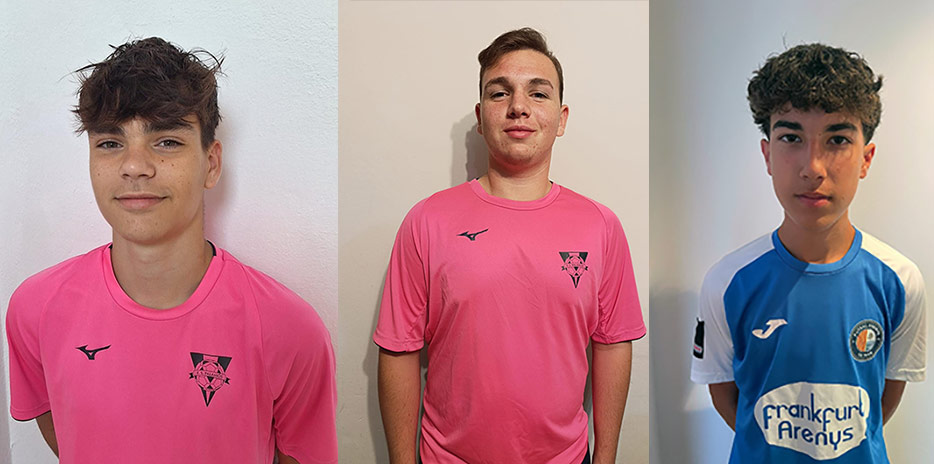 Els palamosins Gerard Rovira, Joel Mingorance i Noel Soto, jugaran amb el cadet del Palafolls a Divisió d'Honor. (Foto: Futbol Sala Palamós).