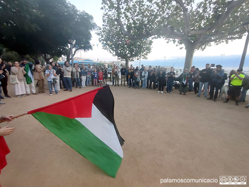 Imatge de la concentració de suport a la flotilla, ahir al passeig del Mar.