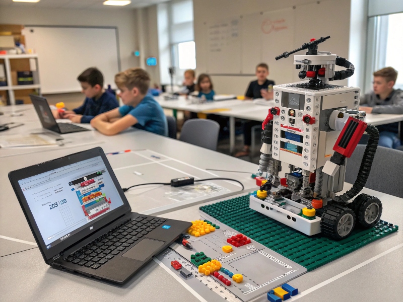 El taller de robòtica amb Lego Mindstroms es fa demà a partir de 2/4 de 6 a la biblioteca. (Foto: Generada amb IA - Recraft).