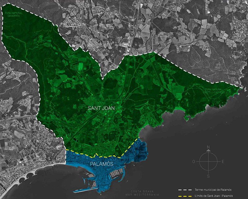 Imatge dels termes municipals de Palamós i Sant Joan, abans de la seva annexió l'any 1942. (Font: SAMP).