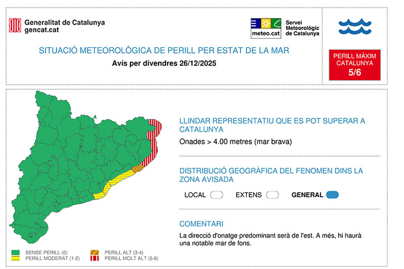 S'esperen fortes pluges a les properes hores i onatge molt violent al Baix Empordà. (Foto: Protecció Civil Gencat).