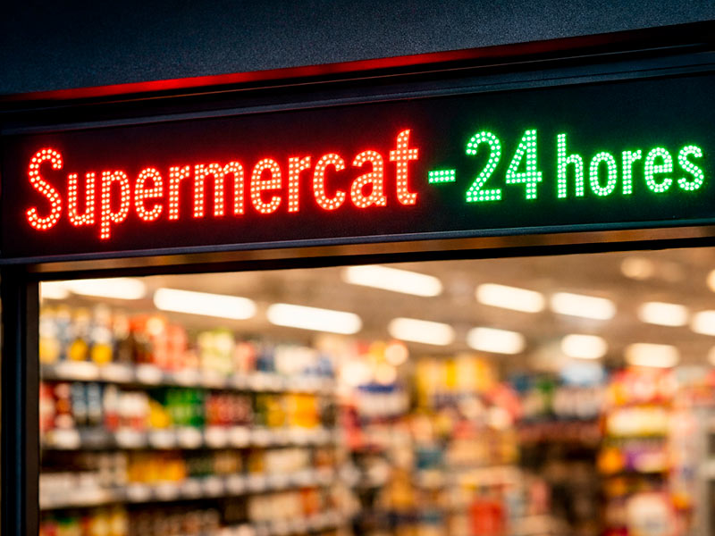 Palamós vol limitar l'obertura de supermercats de menys de 300 m2 entre les 10 de la nit i les 7 del matí. (Foto: Generada amb IA).