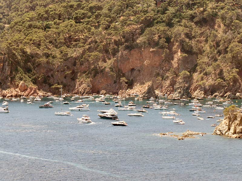 Embarcacions fondejades a la badia del Golfet, en una zona amb alta presència de posidònia. (Foto: SOS Costa Brava).