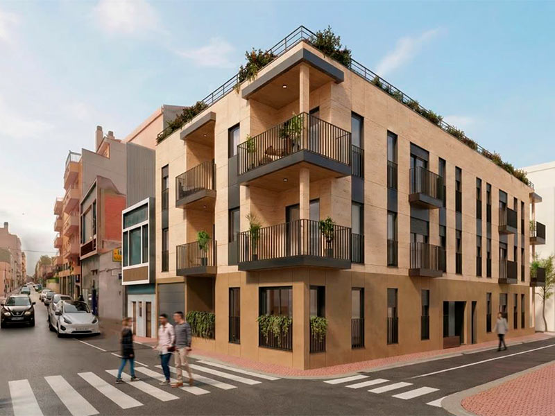 Simulació del primer edifici que es construirà a Palamós amb un sistema industrialitzat d'edificació en fusta. (Foto: Actia).