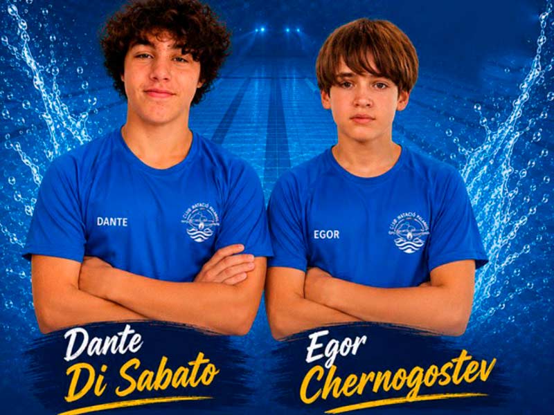 Els nedadors alevins Dante Di Sabato i Egor Chernogostev. (Foto: Club Natació Palamós).