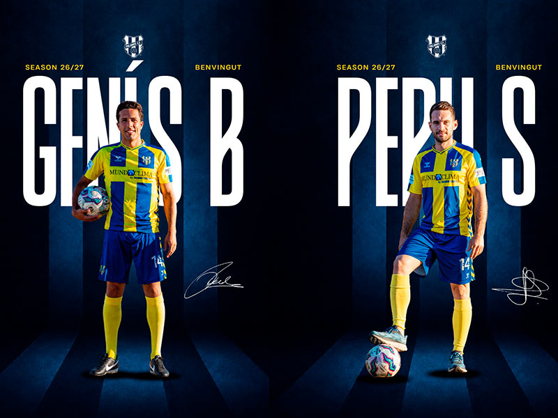 Genís Balaguer i Pepu Soler tornaran a vestir la samarreta del Degà aquesta propera temporada. (Foto: Palamós CF - Laura Heras).