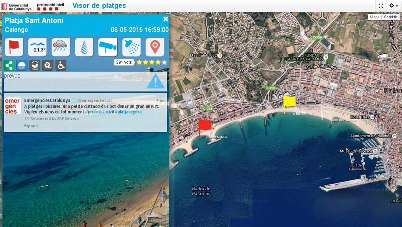 El web inclou un visor de platges amb informació en temps real.