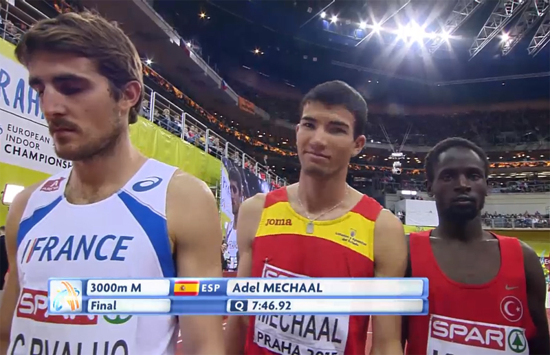 Adel Mechaal, just abans de la sortida de la final dels 3.000 metres llisos.